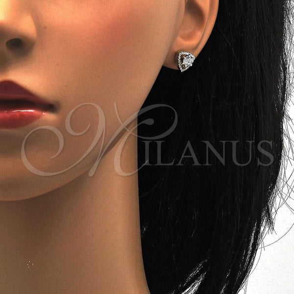 Arete Dormilona 02.285.0011 Plata Rodinada, con Zirconia Cubica Blanca y Cristal Blanca, Pulido, Rodinado