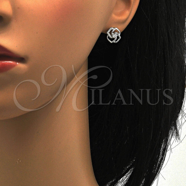 Arete Dormilona 02.285.0014 Plata Rodinada, con Zirconia Cubica Blanca y Micro Pave Blanca, Pulido, Rodinado
