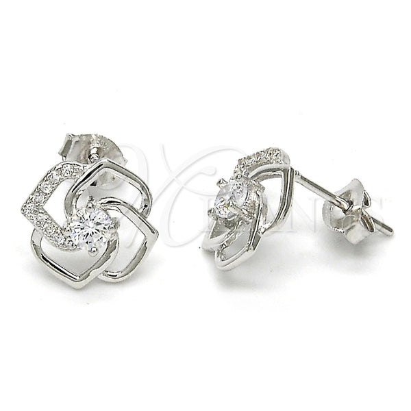Arete Dormilona 02.285.0014 Plata Rodinada, con Zirconia Cubica Blanca y Micro Pave Blanca, Pulido, Rodinado