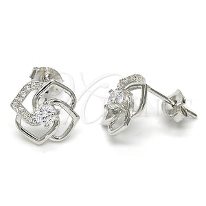 Arete Dormilona 02.285.0014 Plata Rodinada, con Zirconia Cubica Blanca y Micro Pave Blanca, Pulido, Rodinado