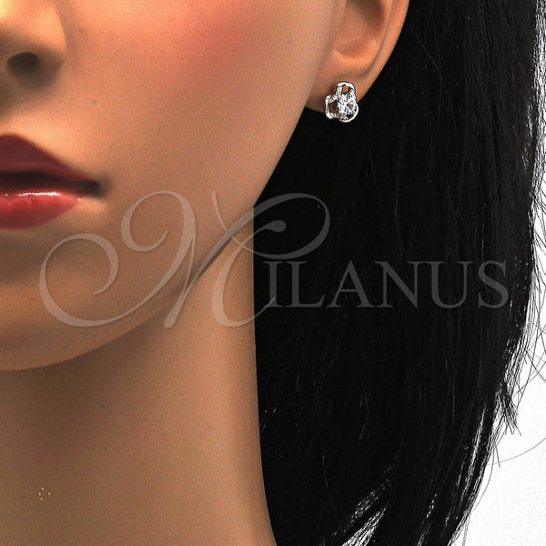 Arete Dormilona 02.285.0018 Plata Rodinada, con Zirconia Cubica Blanca y Micro Pave Blanca, Pulido, Rodinado