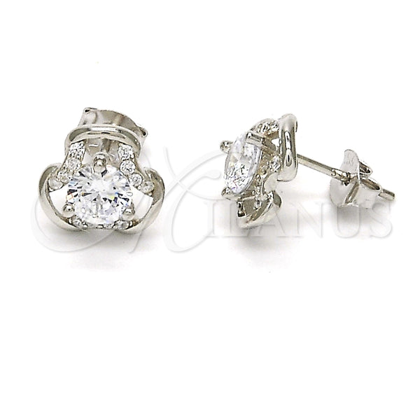 Arete Dormilona 02.285.0018 Plata Rodinada, con Zirconia Cubica Blanca y Micro Pave Blanca, Pulido, Rodinado