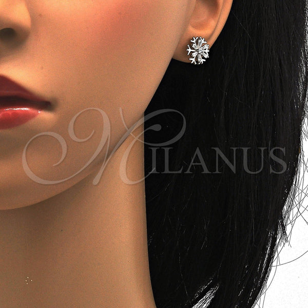 Arete Dormilona 02.285.0019 Plata Rodinada, Diseño de Flor, con Zirconia Cubica Blanca, Pulido, Rodinado