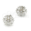 Arete Dormilona 02.285.0019 Plata Rodinada, Diseño de Flor, con Zirconia Cubica Blanca, Pulido, Rodinado