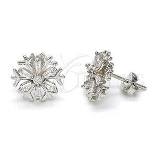 Arete Dormilona 02.285.0019 Plata Rodinada, Diseño de Flor, con Zirconia Cubica Blanca, Pulido, Rodinado