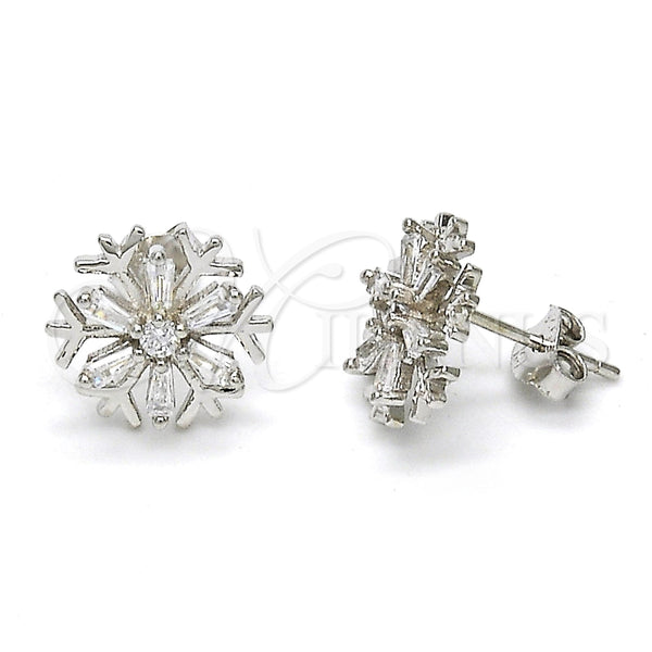 Arete Dormilona 02.285.0019 Plata Rodinada, Diseño de Flor, con Zirconia Cubica Blanca, Pulido, Rodinado
