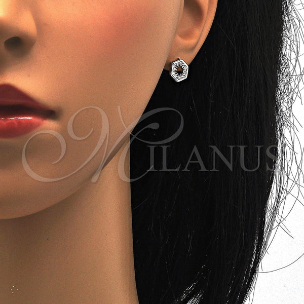 Arete Dormilona 02.285.0021 Plata Rodinada, con Zirconia Cubica Blanca, Pulido, Rodinado