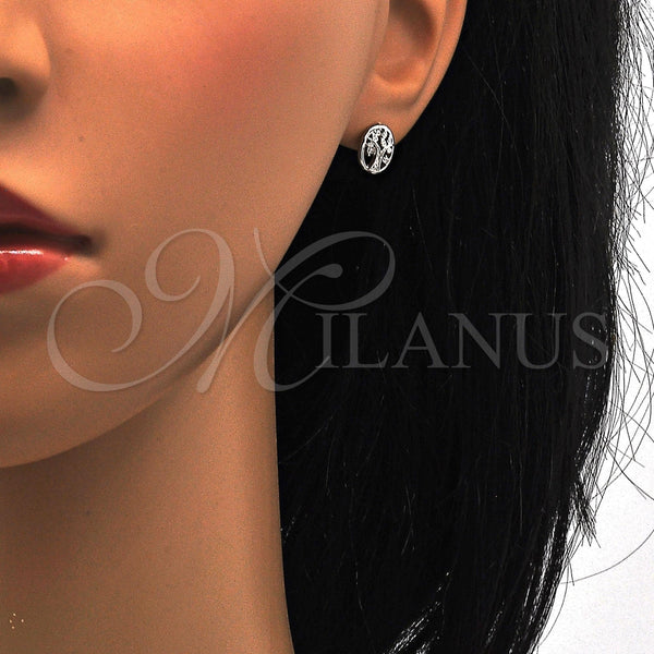 Arete Dormilona 02.285.0024 Plata Rodinada, Diseño de Ãrbol, con Zirconia Cubica Blanca, Pulido, Rodinado