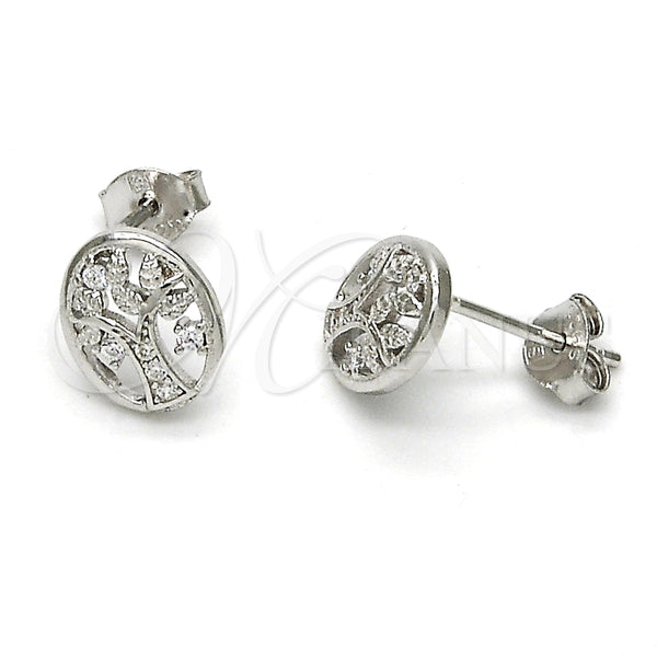 Arete Dormilona 02.285.0024 Plata Rodinada, Diseño de Ãrbol, con Zirconia Cubica Blanca, Pulido, Rodinado