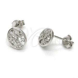 Arete Dormilona 02.285.0024 Plata Rodinada, Diseño de Ãrbol, con Zirconia Cubica Blanca, Pulido, Rodinado