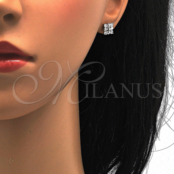 Arete Dormilona 02.285.0025 Plata Rodinada, Diseño de Flor, con Zirconia Cubica Blanca, Pulido, Rodinado