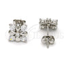 Arete Dormilona 02.285.0025 Plata Rodinada, Diseño de Flor, con Zirconia Cubica Blanca, Pulido, Rodinado