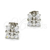 Arete Dormilona 02.285.0025 Plata Rodinada, Diseño de Flor, con Zirconia Cubica Blanca, Pulido, Rodinado