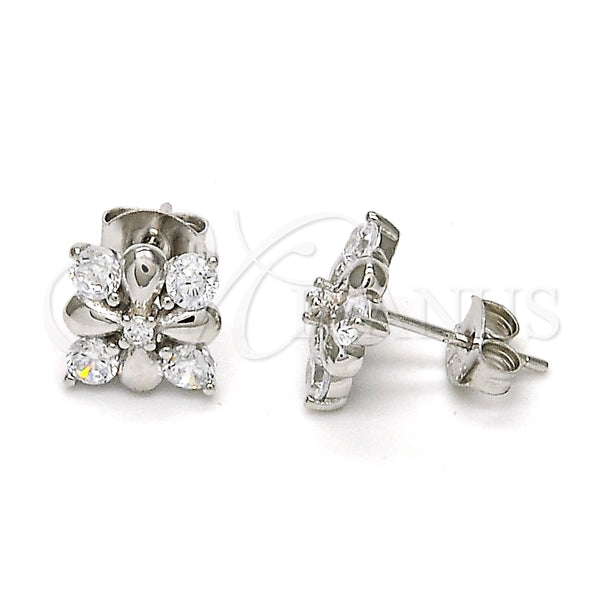 Arete Dormilona 02.285.0025 Plata Rodinada, Diseño de Flor, con Zirconia Cubica Blanca, Pulido, Rodinado