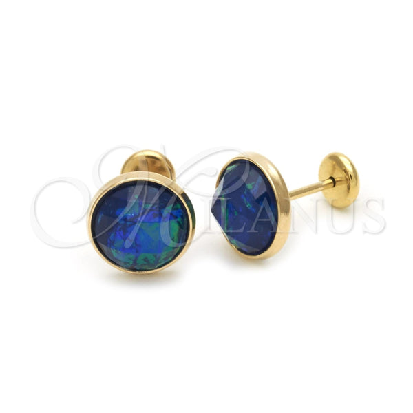 Arete Dormilona 02.09.0125 Oro Laminado, con Zafiro Azul Opal, Pulido, Tono Dorado