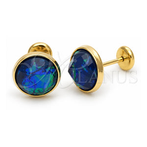 Arete Dormilona 02.09.0125 Oro Laminado, con Opal Zafiro Azul, Pulido, Tono Dorado