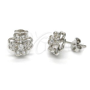 Arete Dormilona 02.285.0026 Plata Rodinada, Diseño de Flor, con Zirconia Cubica Blanca, Pulido, Rodinado