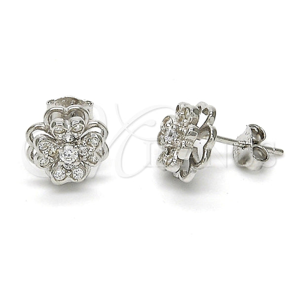 Arete Dormilona 02.285.0026 Plata Rodinada, Diseño de Flor, con Zirconia Cubica Blanca, Pulido, Rodinado