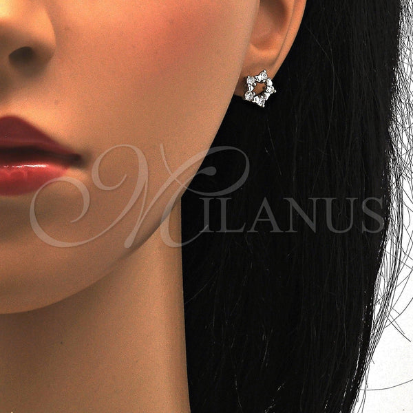 Arete Dormilona 02.285.0027 Plata Rodinada, Diseño de Estrella y Corazón, con Zirconia Cubica Blanca, Pulido, Rodinado