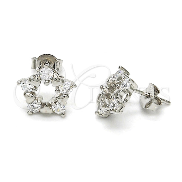 Arete Dormilona 02.285.0027 Plata Rodinada, Diseño de Estrella y Corazón, con Zirconia Cubica Blanca, Pulido, Rodinado