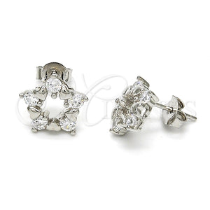 Arete Dormilona 02.285.0027 Plata Rodinada, Diseño de Estrella y Corazón, con Zirconia Cubica Blanca, Pulido, Rodinado