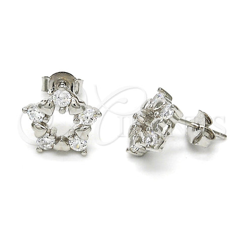 Arete Dormilona 02.285.0027 Plata Rodinada, Diseño de Estrella y Corazón, con Blanca Zirconia Cubica, Pulido, Rodinado