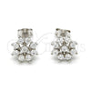 Arete Dormilona 02.285.0029 Plata Rodinada, Diseño de Flor, con Zirconia Cubica Blanca, Pulido, Rodinado