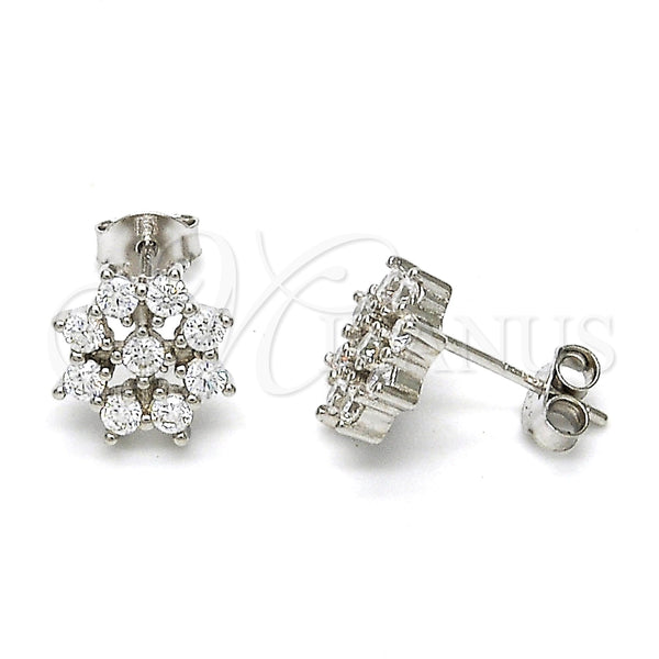 Arete Dormilona 02.285.0029 Plata Rodinada, Diseño de Flor, con Zirconia Cubica Blanca, Pulido, Rodinado