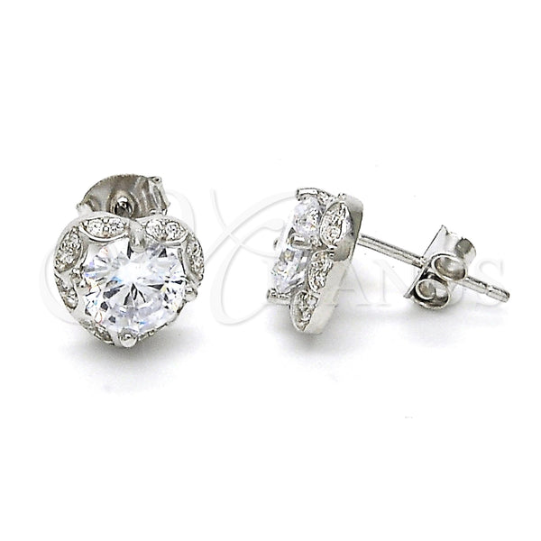 Arete Dormilona 02.285.0030 Plata Rodinada, Diseño de Corazón, con Zirconia Cubica Blanca y Micro Pave Blanca, Pulido, Crudo