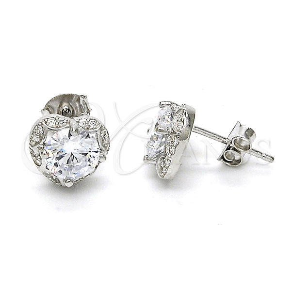 Arete Dormilona 02.285.0030 Plata Rodinada, Diseño de Corazón, con Blanca Zirconia Cubica and Blanca Micro Pave, Pulido, Crudo