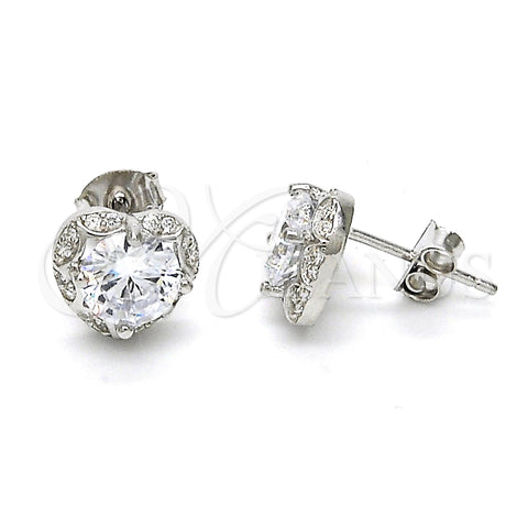 Arete Dormilona 02.285.0030 Plata Rodinada, Diseño de Corazón, con Blanca Zirconia Cubica and Blanca Micro Pave, Pulido, Crudo