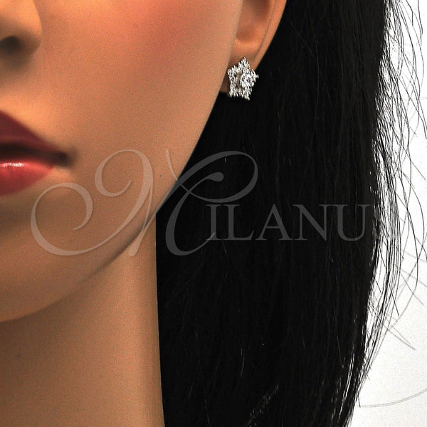 Arete Dormilona 02.285.0032 Plata Rodinada, Diseño de Estrella, con Zirconia Cubica Blanca, Pulido, Rodinado