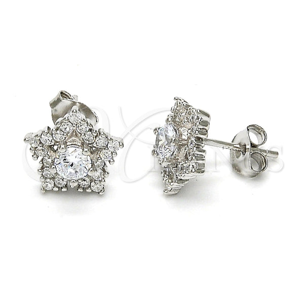 Arete Dormilona 02.285.0032 Plata Rodinada, Diseño de Estrella, con Zirconia Cubica Blanca, Pulido, Rodinado