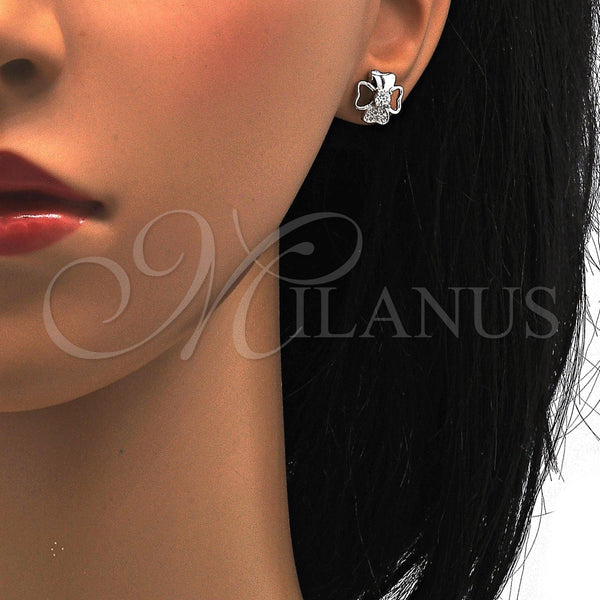 Arete Dormilona 02.285.0033 Plata Rodinada, con Zirconia Cubica Blanca y Micro Pave Blanca, Pulido, Rodinado