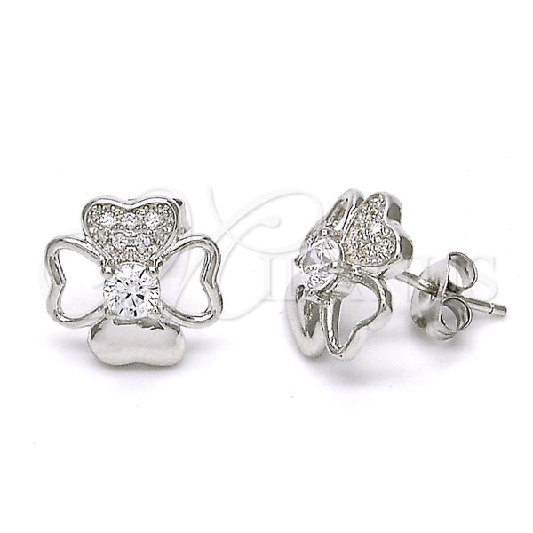 Arete Dormilona 02.285.0033 Plata Rodinada, con Zirconia Cubica Blanca y Micro Pave Blanca, Pulido, Rodinado