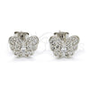 Arete Dormilona 02.285.0034 Plata Rodinada, Diseño de Mariposa, con Zirconia Cubica Blanca y Micro Pave Blanca, Pulido, Rodinado