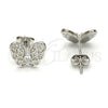 Arete Dormilona 02.285.0034 Plata Rodinada, Diseño de Mariposa, con Zirconia Cubica Blanca y Micro Pave Blanca, Pulido, Rodinado