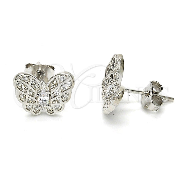 Arete Dormilona 02.285.0034 Plata Rodinada, Diseño de Mariposa, con Zirconia Cubica Blanca y Micro Pave Blanca, Pulido, Rodinado