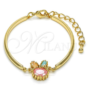 Pulsera Elegante 03.65.1170.07 Oro Laminado, con Multicolor Zirconia Cubica, Pulido, Tono Dorado (03 MM Thickness, 7 Inches Length)
