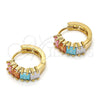 Argolla Huggie 02.65.2554.15 Oro Laminado, con Multicolor Zirconia Cubica, Pulido, Tono Dorado