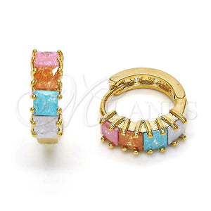 Argolla Huggie 02.65.2554.15 Oro Laminado, con Multicolor Zirconia Cubica, Pulido, Tono Dorado