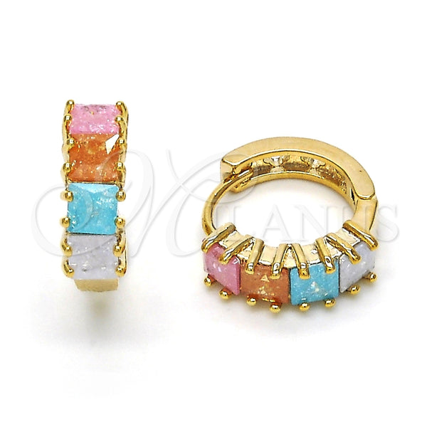Argolla Huggie 02.65.2554.15 Oro Laminado, con Multicolor Zirconia Cubica, Pulido, Tono Dorado
