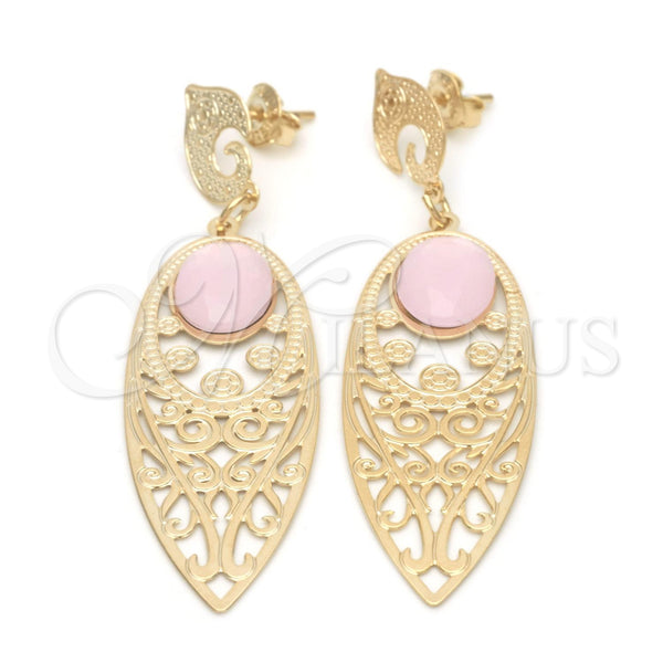 Arete Largo 02.09.0138.2 Oro Laminado, con Rosa Opal, Pulido, Tono Dorado