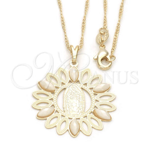 Collares con Dije 04.09.0054.18 Oro Laminado, Diseño de Guadalupe, con Gris Perla, Pulido, Tono Dorado (0.50 Gauge, 18 Inches Length)