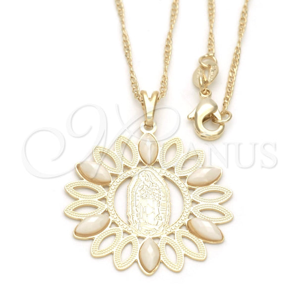 Collares con Dije 04.09.0054.18 Oro Laminado, Diseño de Guadalupe, con Gris Perla, Pulido, Tono Dorado (0.50 Gauge, 18 Inches Length)