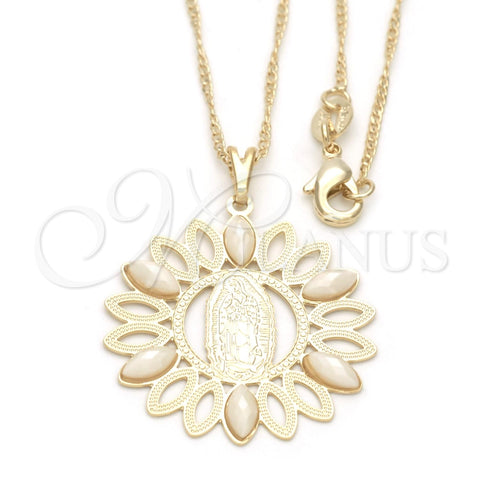 Collares con Dije 04.09.0054.18 Oro Laminado, Diseño de Guadalupe, con Gris Perla, Pulido, Tono Dorado (0.50 Gauge, 18 Inches Length)