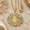 Collares con Dije 04.09.0054.1.18 Oro Laminado, Diseño de Guadalupe, con Opal Aguamarina, Pulido, Tono Dorado (Calibre 0.50, 18 Pulgadas de Largo)