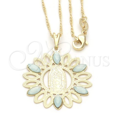 Collares con Dije 04.09.0054.1.18 Oro Laminado, Diseño de Guadalupe, con Aguamarina Opal, Pulido, Tono Dorado (0.50 Gauge, 18 Inches Length)