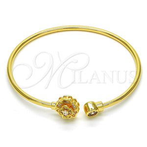 Aro Individual 07.233.0003 Oro Laminado, Diseño de Flor, con Blanca Zirconia Cubica and Blanca Micro Pave, Pulido, Tono Dorado (03 MM Thickness, One size fits all)