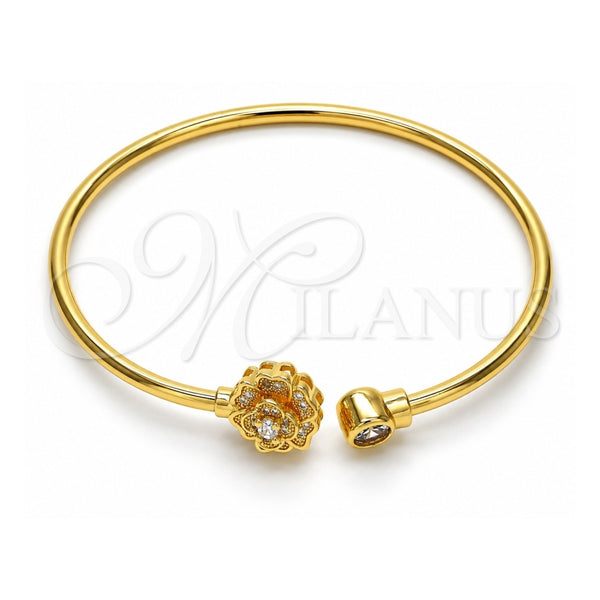 Aro Individual 07.233.0003 Oro Laminado, Diseño de Flor, con Zirconia Cubica Blanca y Micro Pave Blanca, Pulido, Tono Dorado (Grosor 03 MM, Talla Unica)